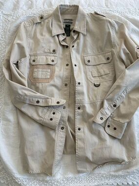 Lauren Ralph Lauren Beige Button-Down Utility Shirt Medium